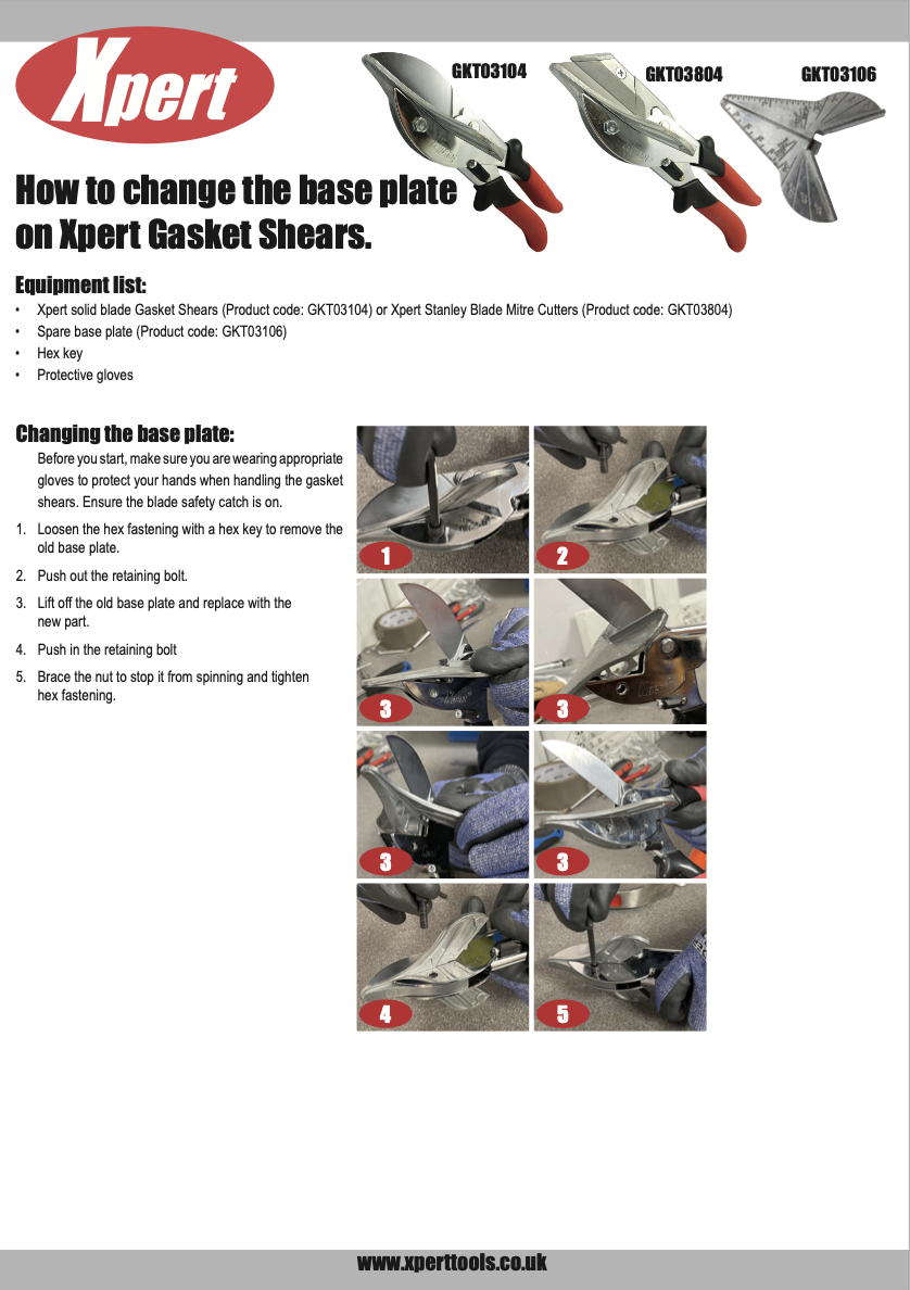 Xpert Gasket Shears Base Plate Change