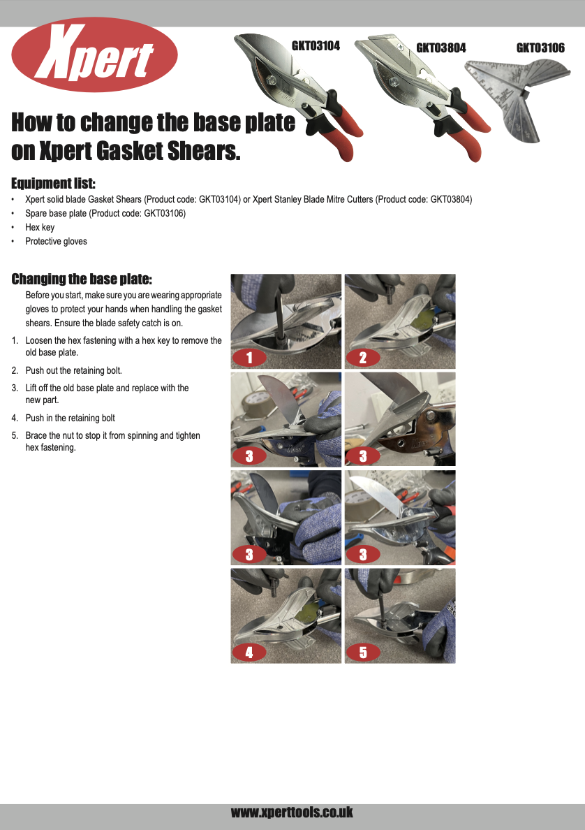 Xpert Gasket Shears Base Plate Change